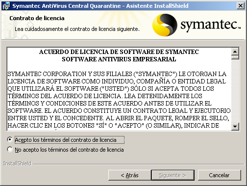 88 Instalación de los componentes de administración de Symantec AntiVirus Instalación y configuración de la Cuarentena central 2 En el panel de