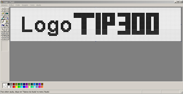 Definição de tamanho da imagem em pixels na tela do aplicativo Paint O novo logotipo deve ser preto e branco. Para facilitar, aumente a visibilidade do arquivo em Exibir>Zoom>Personalizar.