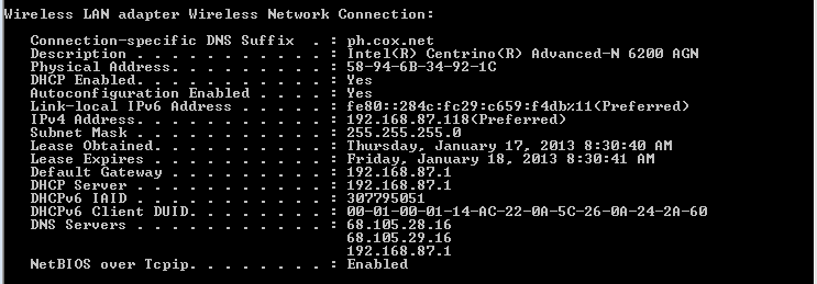 d. Haga clic en Detalles para visualizar la ventana Detalles de la conexión de red. Cuál es la dirección MAC de la NIC inalámbrica? Se indican varios servidores DNS IPv4 en la lista?