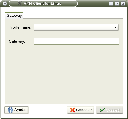 Figura 1: Pestaña Gateway K Sistema Red IPSec VPN Client (VPN Login) Aparece una ventana con una pestaña: Gateway (Pasarela).