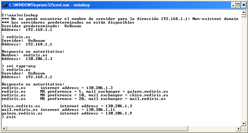 Nslookup: Programa que sirve para obtener información en los servidores DNS sobre un host determinado.