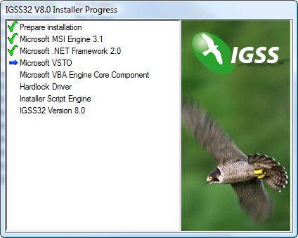 La ventana de progreso del instalador de IGSS32 V7.
