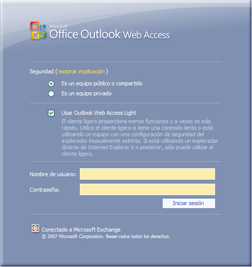 De igual forma haga click en la opción Usar Outlook Web Access Light
