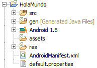 Estructura de un proyecto en Android Carpeta src: código fuente de la aplicación, código de la interfaz gráfica, clases auxiliares, etc.