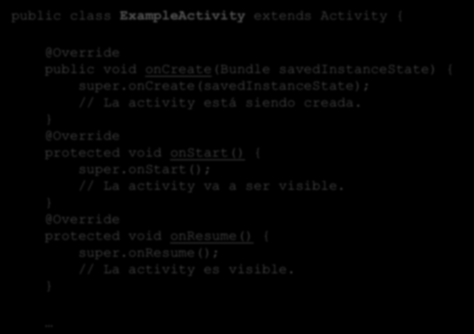 Activity public class ExampleActivity extends Activity { @Override public void oncreate(bundle savedinstancestate) { super.