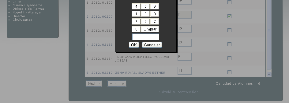 Haga clic en cada botón del teclado numérico, conforme a su