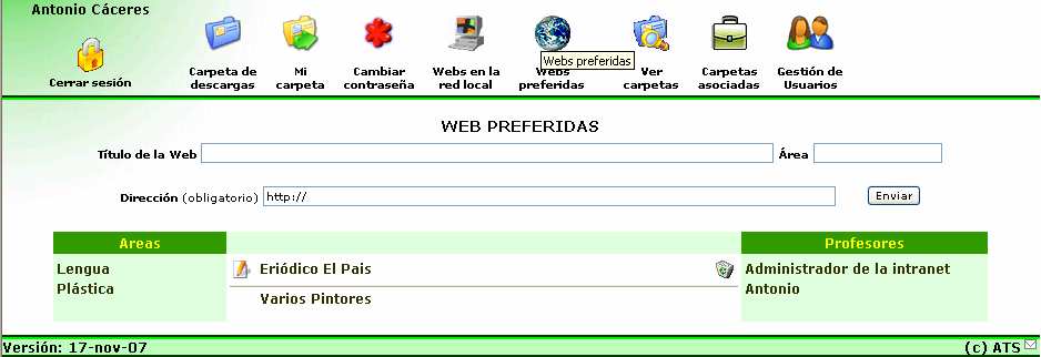 5/ Webs preferidas. Función útil para dirigir la navegación por internet.