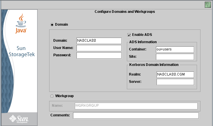 f. Si va a configurar un entorno de Windows: i. Seleccione Domain (Dominio) o Workgroup (Grupo de trabajo).