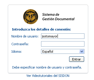 4. INTERFAZ DE USUARIO. 4.1.- Como Ingresar al SISDON Para ingresar al sistema SISDON el digitamos el siguiente URL http://10.128.39.33, http://sisdon.armada.mil.