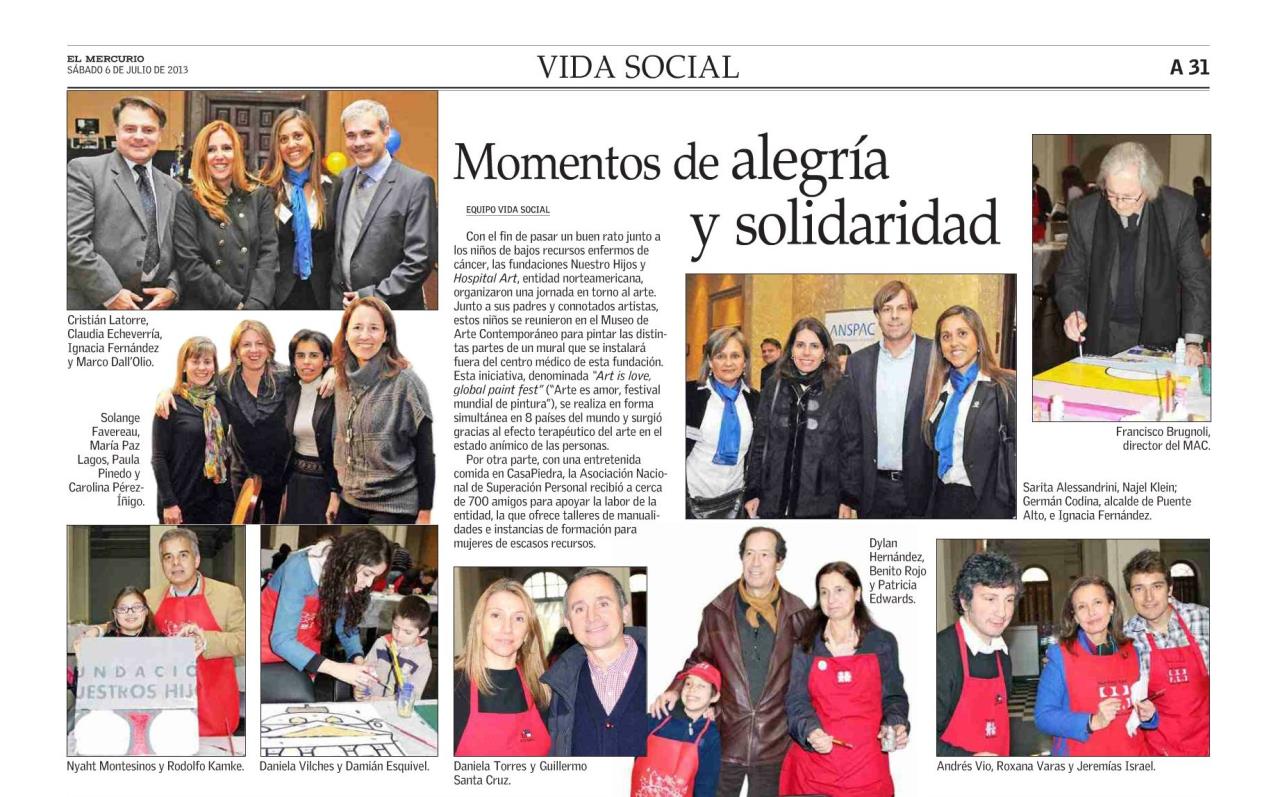 Diario El Mercurio, sábado 6 de julio de 2013 Fundación Nuestros Hijos los