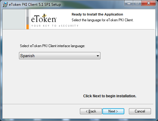 A continuación se puede proceder a instalar los drivers de la e-token, como se indica a continuación: 1. Hacer doble click sobre el fichero PKIClient-x32-5.1-SP1.