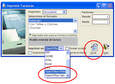 Impresión para Write y Calc de OpenOffice. Ahora ClassicGes 5.0 permite exportar documentos a OpenOffice, no solamente a Word, Excel, HTML, PDF o XPS.