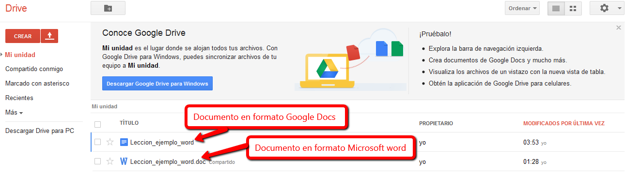 Google Docs Después de convertir el documento de Microsoft Word al procesador de texto Google Docs, podemos ver la presentación preliminar del