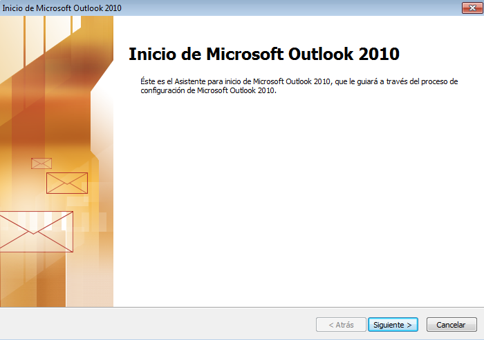 3. Configuración del correo electrónico 3.1. Microsoft Outlook 2010 3.1.1. Agregar una cuenta por primera vez Nombre: CONFIGURACIÓN CORREO INGENS-NETWORKS 1. Acceder al cliente de correo.