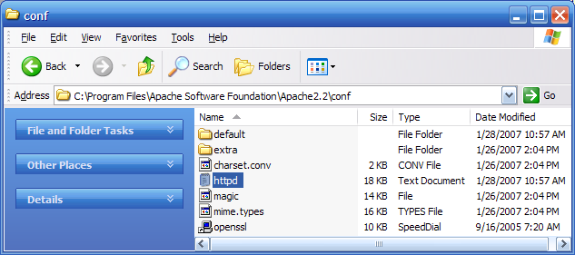 Figura 5. Archivo de configuración del servidor Web Apache Paso 2: Revise el archivo httpd.conf. Numerosos parámetros de configuración le permiten al servidor Web Apache ser completamente personalizable.