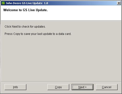 5. Seleccionar Copiar para copiar los archivos de la actualización GreenStar LiveUpdate a su tarjeta de memoria. 6.