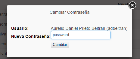 Ya que se ha dado clic en el icono del usuario, el sistema automáticamente abrirá un recuadro dentro de la página donde muestra el nombre del usuario registrado y el apartado en el cual podrás