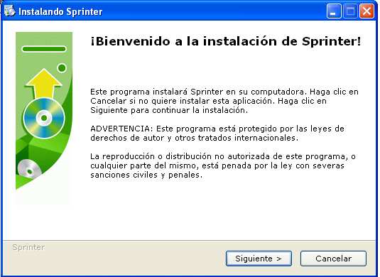 2-5 Instalando Sprinter Para instalar Sprinter inserte el CD en la unidad lectora y desde el Menú de Windows seleccione Ejecutar, escriba