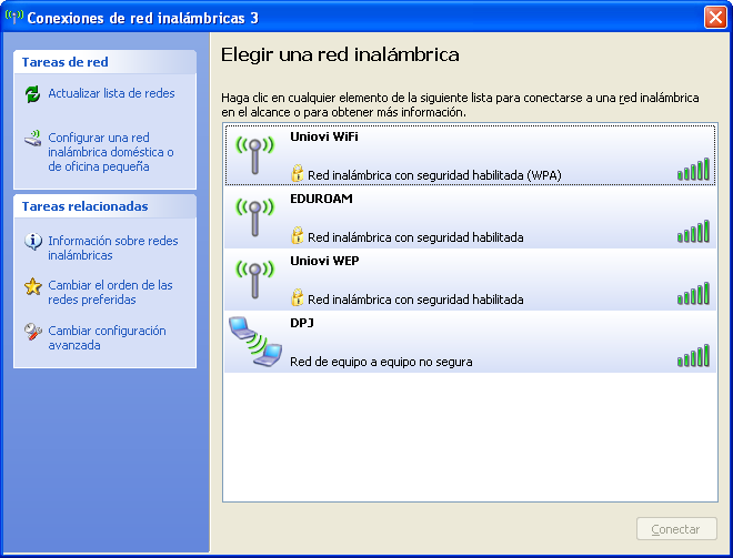 Guía para la configuración de la red inalámbrica corporativa de la Universidad de Oviedo Configuración de la red inalámbrica con cifrado WPA (Uniovi-WiFi) y autenticación PEAP Detección de las redes