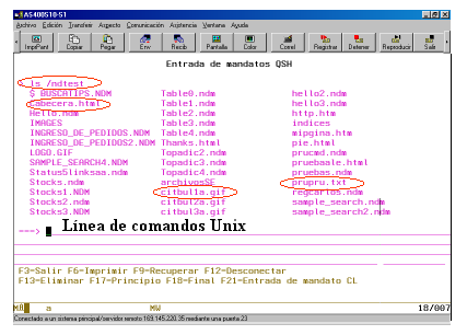 Línea de comandos del Shell 4 Comandos específicos del OS/400 El menú FILESYS proporciona la forma más directa para llegar a todos los comandos que permiten gestionar el IFS.