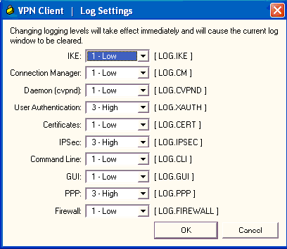 Resolver problemas al cliente VPN 4.8 para Windows Complete estos pasos para resolver problemas al cliente VPN 4.8 para Windows. Elija el registro > las configuraciones de registro para habilitar los niveles del registro en el cliente VPN.