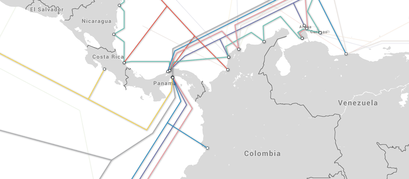 Convergencia de cable submarinos en Panamá Leyenda South America Pacific Link (SAPL) Pacific Caribbean Cable System (PCCS) South American Crossing