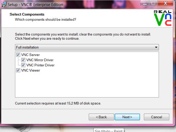 NOTA: La opción "VNC Viewer" aparece activada por defecto y