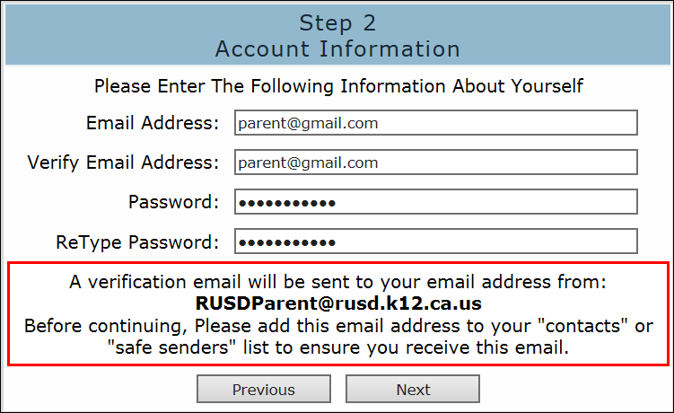 Paso 1 del proceso de registro se muestran las opciones o tipos de cuenta. Escoja la opción de cuenta Parent (padre de familia) como se muestra abajo y haga clic en el botón de siguiente Next.
