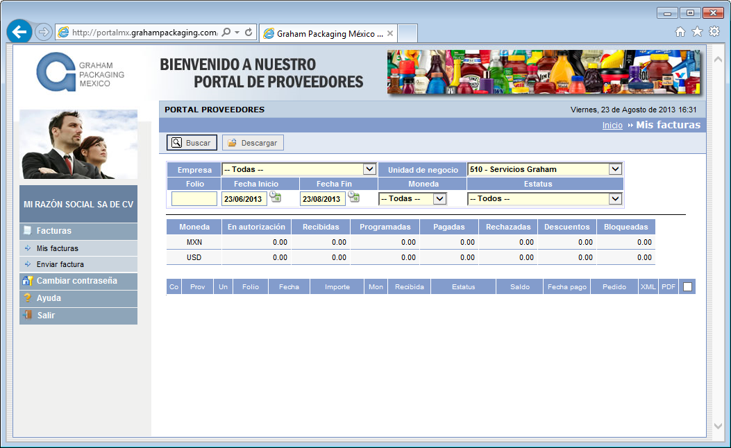 2. Acceso al portal de proveedores Para poder accesar al portal de proveedores de Graham Packaging México, abre tu navegador, accede a la dirección de internet: http://portalmx.grahampackaging.