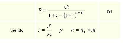 Fórmulas para calcular la renta de una anualidad simple, cierta, anticipada: a) Si se conocen el capital