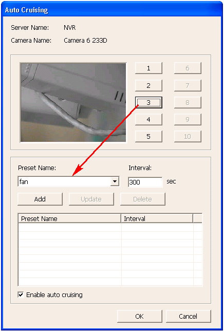 Haga clic en para seleccionar "Moviemiento automático" > "Configurar". 4. Haga clic en los botones numéricos para visualizar las posiciones preestablecidas de la cámara PTZ.