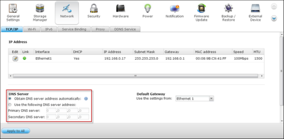 Configure el NVR para obtener una dirección del servidor DNS automáticamente o para especificar la dirección IP de un