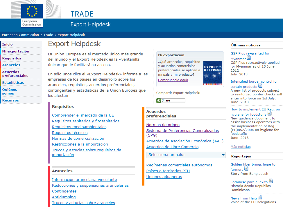 Export Helpdesk de la UE para los