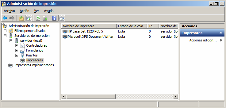 Servicios de y archivos (w2k8) Servidor de Configuración Una vez completada la instalación ya dispone de la herramienta