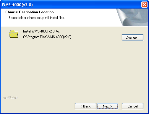 Aparece una ventana informando de la localización por defecto de la instalación, Por defecto es C:\Program Files\iVMS-4000(v2.