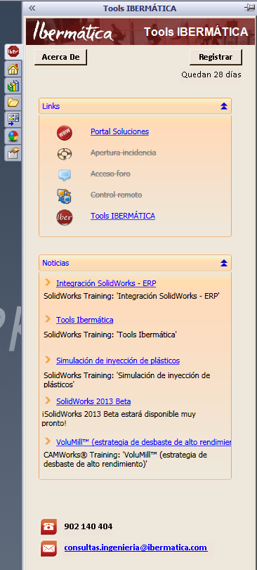 Panel de tareas de Tools-IBERMATICA El panel de tareas Tools-IBERMATCIA dispone de varios enlaces para facilitar el acceso a las diferentes secciones del portal http://soluciones.ibermatica.