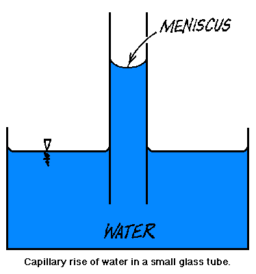 Este fenómeno se pone de manifiesto al introducir en agua un tubo capilar: el agua asciende por el tubo hasta que estas dos fuerzas quedan contrarrestadas por la fuerza de la gravedad, al ir