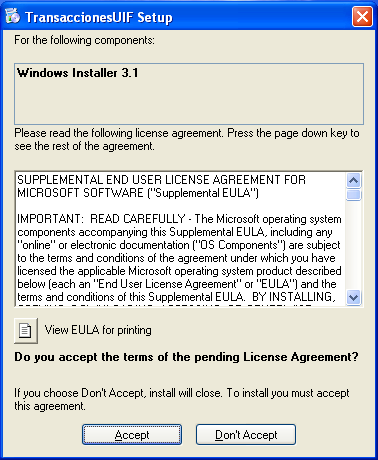 5 b. Aceptar términos y Condiciones del Windows Installer 3.