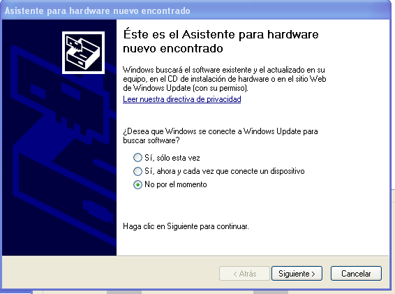 Paso 3 Instalar drivers para Windows (1) Una vez puesto el SP en modo actualización, XP intentará