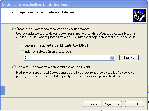 Paso 3 Instalar drivers para Windows (4) Deseleccionar Buscar