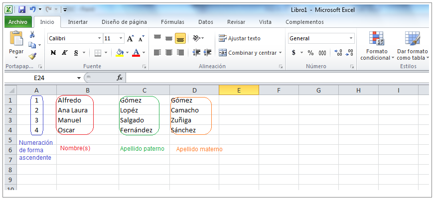 Subir alumnos de forma masiva. Para registrar en el sistema alumnos de forma masiva es necesario: 1) Crear un archivo en Excel que contenga una lista de los alumnos.