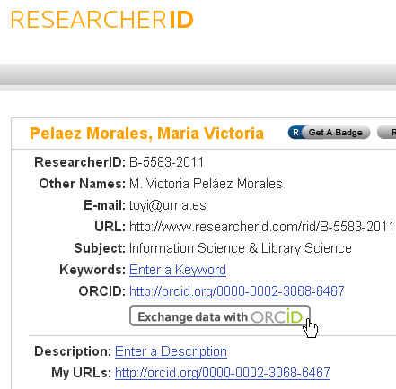 Agregar nuestros registros a My ResearcherID Corrección de nombres Ventajas Podemos reunir todos nuestros artículos de WOS, y consultar las citas desde