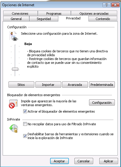 b. Deshabilite el bloqueador de elementos emergentes Para configurar en su sesión de Internet Explorer.