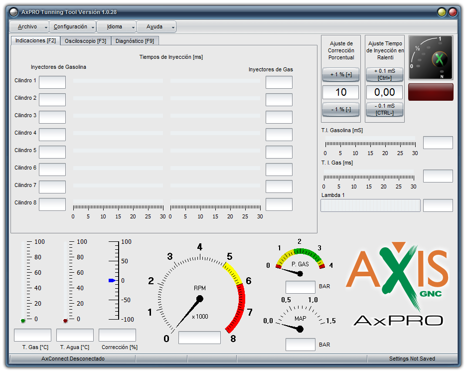 4.2. Iniciando la Aplicación AxPRO Tunning Tool Desde el escritorio, haga doble clik en el ícono AxPRO Tunning Tool para iniciar la aplicación.