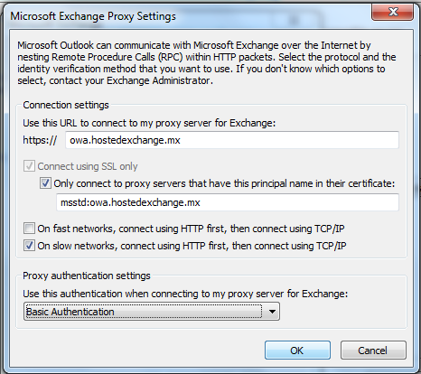 10. En la siguiente ventana de configuración, se mostrará un formulario donde el usuario deberá proporcionar la URL del proxy para la conexión a Exchange.