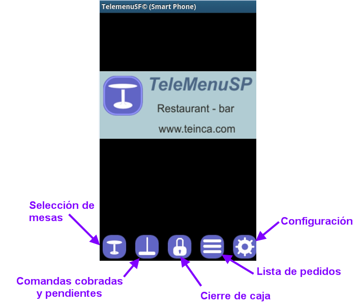 TeleMenuSP (Telemenu Smart Phone) Con solo 4 botones manejamos nuestro restaurante, bar o cualquier negocio similar. Selección de mesas. Aquí podemos elegir las mesas ocupadas o libres.