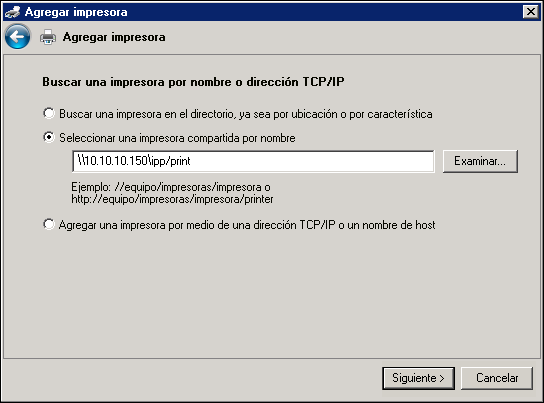 WINDOWS 56 NOTA: En el URL de la impresora no se distingue entre mayúsculas y minúsculas. 6 Windows 2000/XP/Server 2003/Vista: Haga clic en Siguiente.