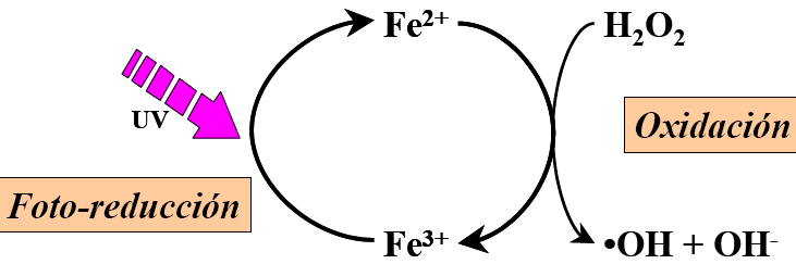 Figura 2. 1 Esquema del ciclo catalítico de la reacción de Foto-Fenton. Fuente: Cáceres 2002, página 53.