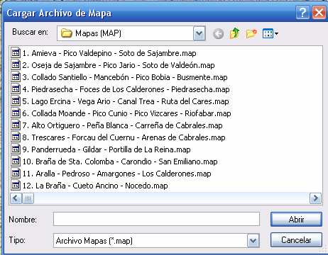 Los archivos de mapa (extensión map) se pueden cargar seleccionando Cargar archivo de Mapa en el menú desplegable del icono Cargar Archivos en la barra de herramientas.