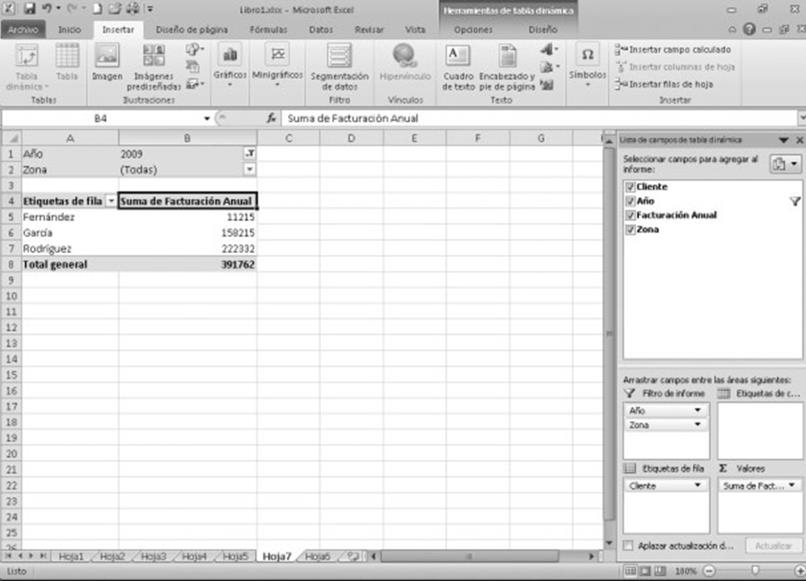 Para comenzar a crear el informe de tabla dinámica, en el panel Lista de campos de tabla dinámica tilde los campos que desea mostrar.